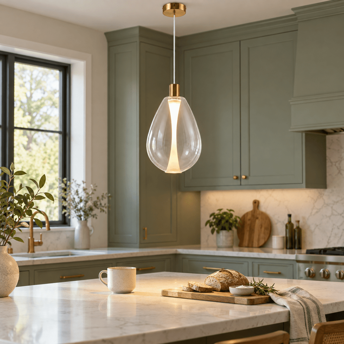 Henry Pendant Light lifestyle scene: Kitchen island pendant with subtle character