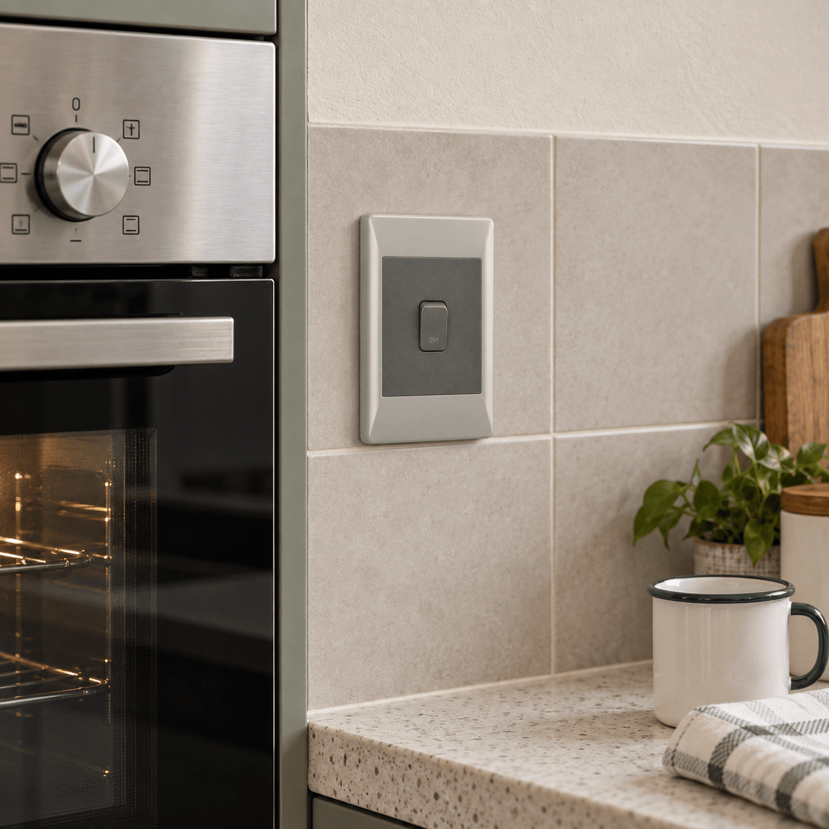 Switch - 1 Lever 20A Double-Pole Isolator - 2 X 4 lifestyle scene: Kitchen back wall isolator by the oven