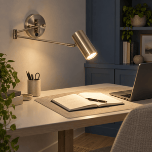 Amelia Indoor Wall Light lifestyle scene: Home office desk focus with adjustable Amelia