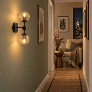 Alastair Art Deco Indoor Wall Light lifestyle scene: Hallway reading nook glow