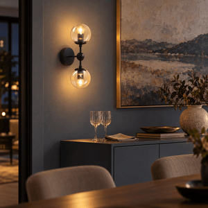 Alastair Art Deco Indoor Wall Light lifestyle scene: Dining sideboard accent after dark
