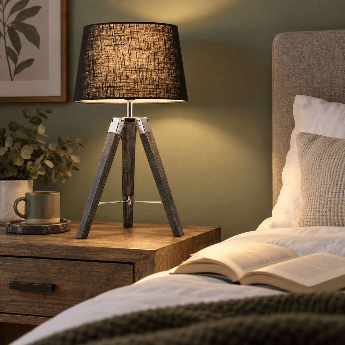 Table Lamp Aroha lifestyle scene: Bedroom bedside reading nook
