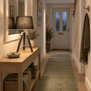 Table Lamp Aroha lifestyle scene: Hallway console with evening arrival calm