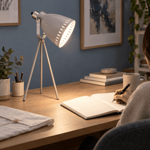 Tri Pod Desk Lamp Aisha lifestyle scene: Home office desk task light
