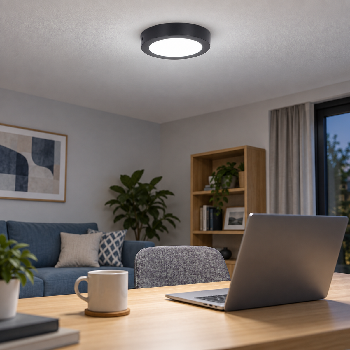 6W LED Ceiling Light Amara lifestyle scene: Living room hallway ceiling light over a desk-work zone