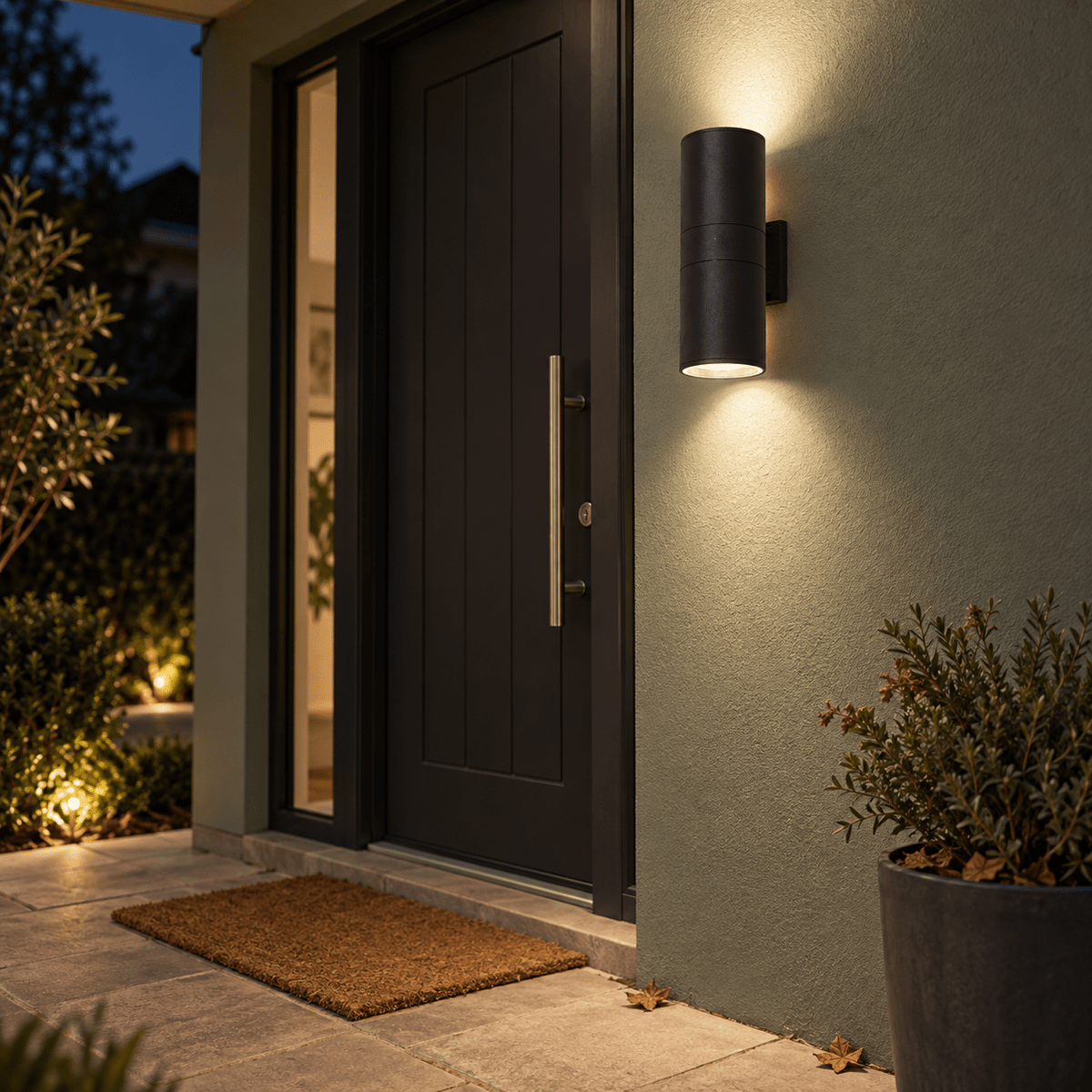 Outdoor Wall Light Ayelen - Up & Down lifestyle scene: Front door welcome on a paved stoep