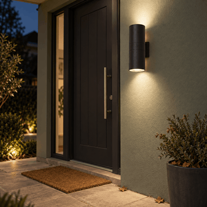 Outdoor Wall Light Ayelen - Up & Down lifestyle scene: Front door welcome on a paved stoep