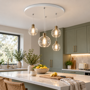 Indoor Ceiling Light Plate - White / 80cm lifestyle scene: Kitchen island, overhead decorative ceiling plate with warm task use