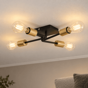 Matt Black 4 Light Traverse Ceiling Fitting lifestyle scene: Ceiling detail close-up, flush traverse construction readable