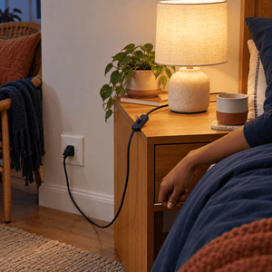 2 Core Cable with Switch & Plug - 1.8m Black Power Cord lifestyle scene: Bedroom bedside plug-in control