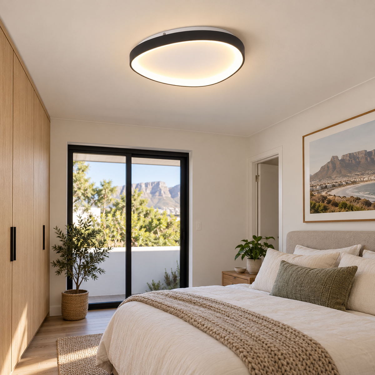 Black 36W LED Ovoid Ceiling Light – 42cm, 3000K lifestyle scene 1