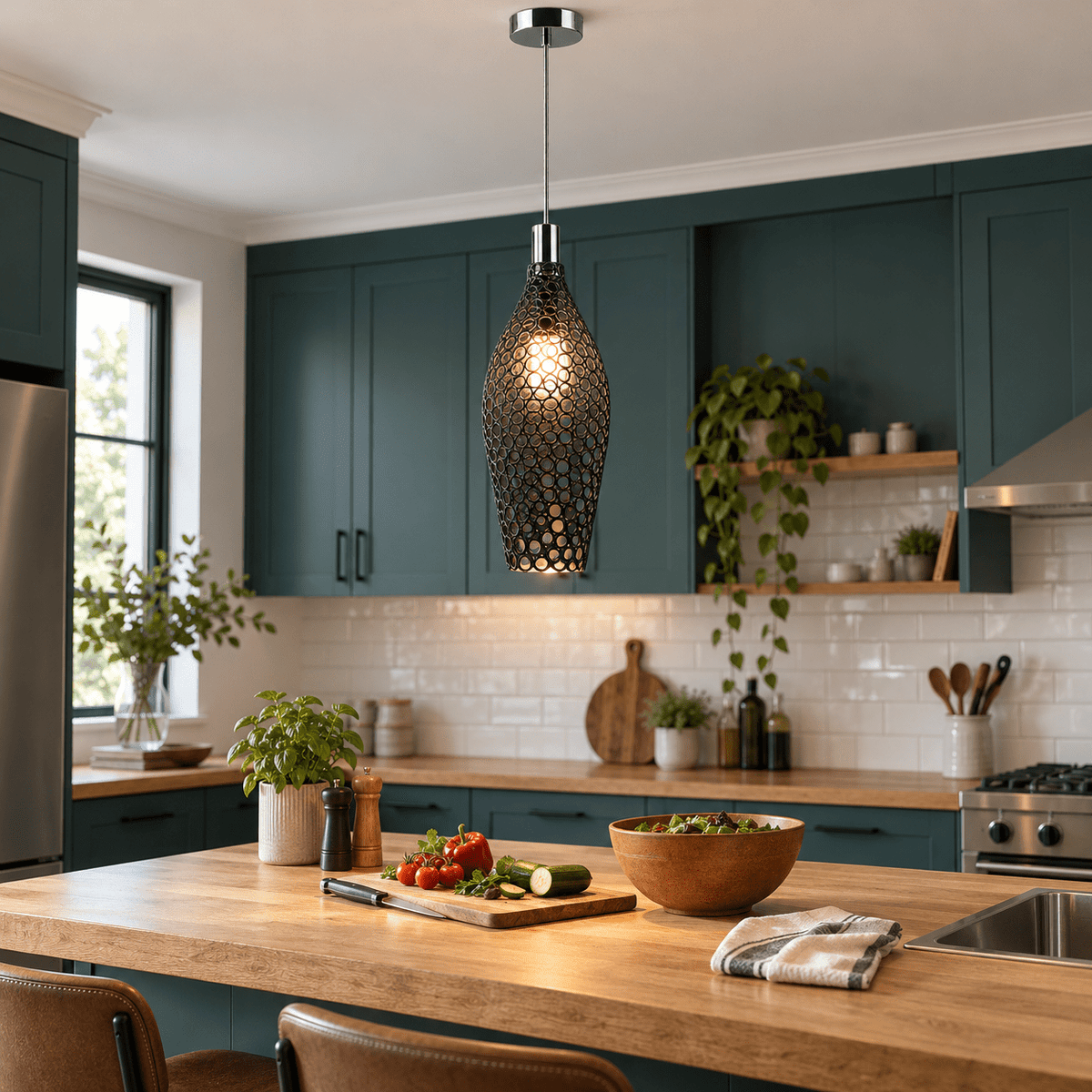 Emily Black Metal Pendant Light LED Warm White lifestyle scene 1