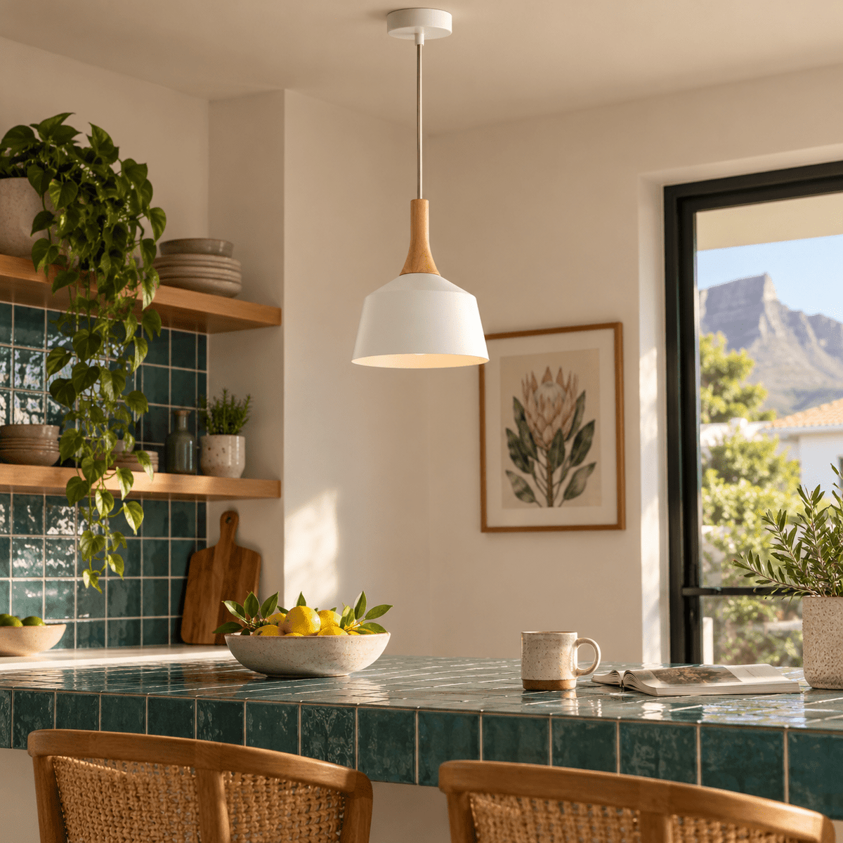 Small Metal & Wood White Pendant Light lifestyle scene 1