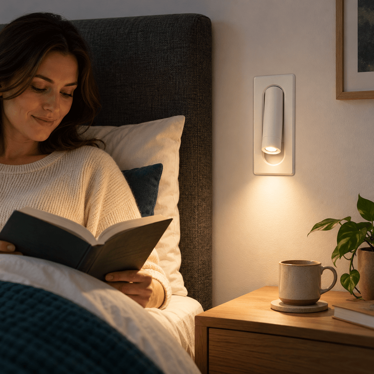 Lifestyle image: PROMPT 1 — Bedroom bedside reading nook