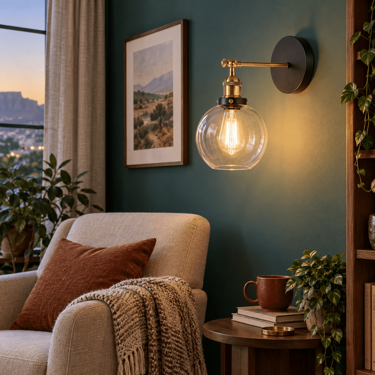 Antique Brass Glass Ball Wall Light lifestyle photo 1