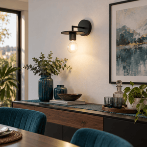 Trends Black Indoor Wall Light — Dining room sideboard accent, late afternoon