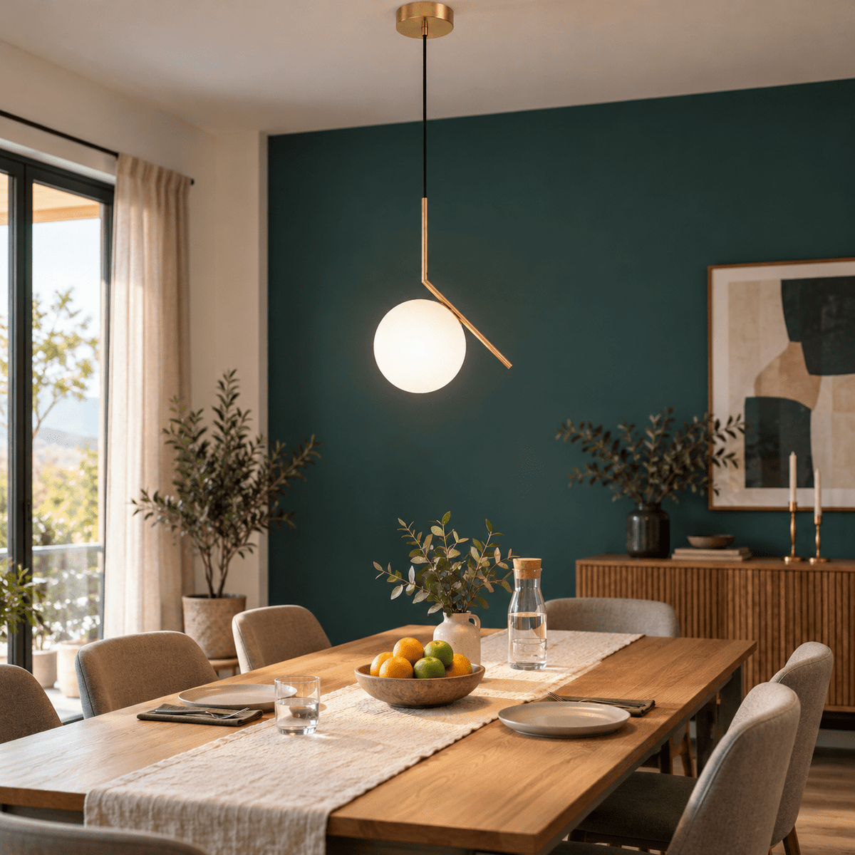 Branch Pendant Light - Satin Gold with Opal White Glass — Dining room over an everyday dinner table