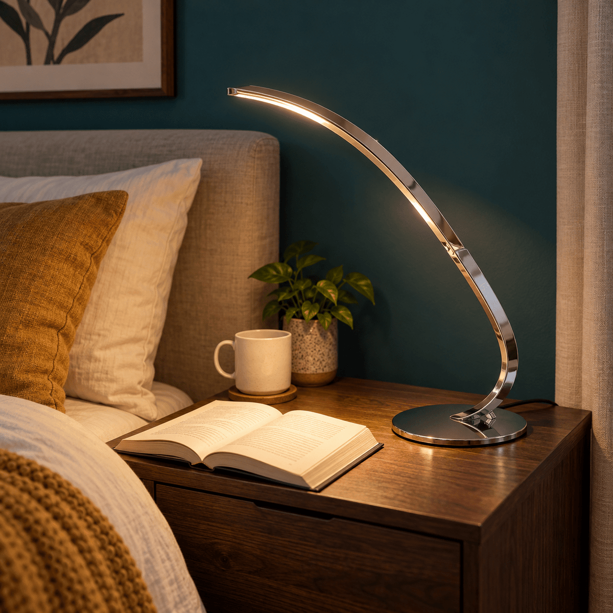 230v Chrome Table Lamp Dimmable LED Warm White lifestyle photo 1