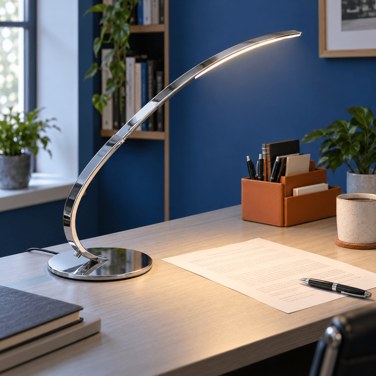 230v Chrome Table Lamp Dimmable LED Warm White lifestyle photo 2