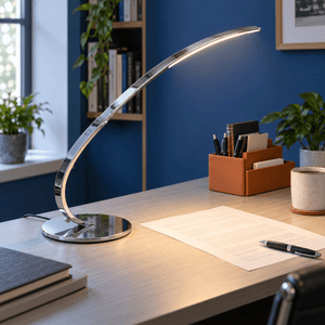 230v Chrome Table Lamp Dimmable LED Warm White lifestyle photo 2
