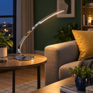 230v Chrome Table Lamp Dimmable LED Warm White lifestyle photo 3