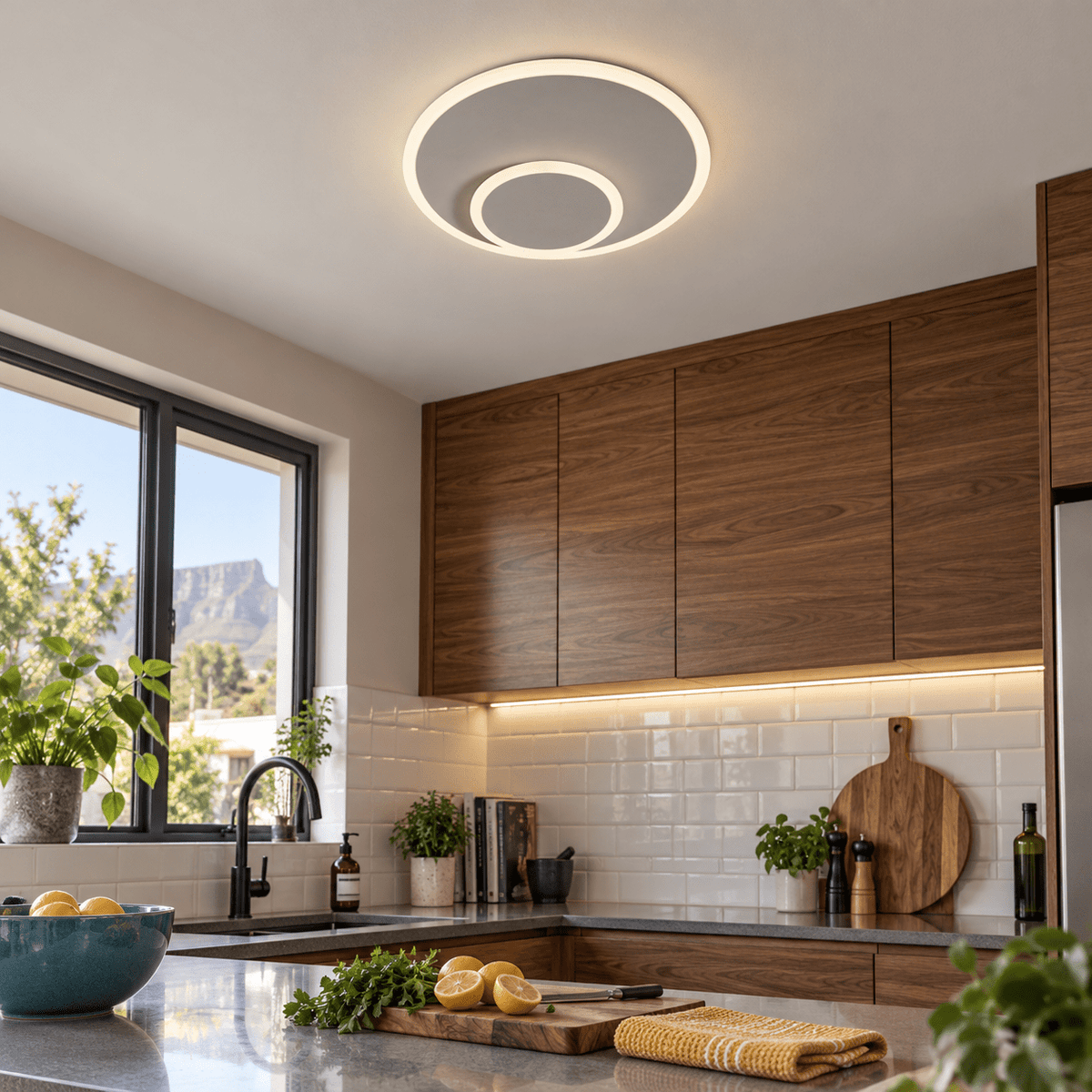 Grey LED Wall or Ceiling Light - Movable Center Ring — kitchen setting