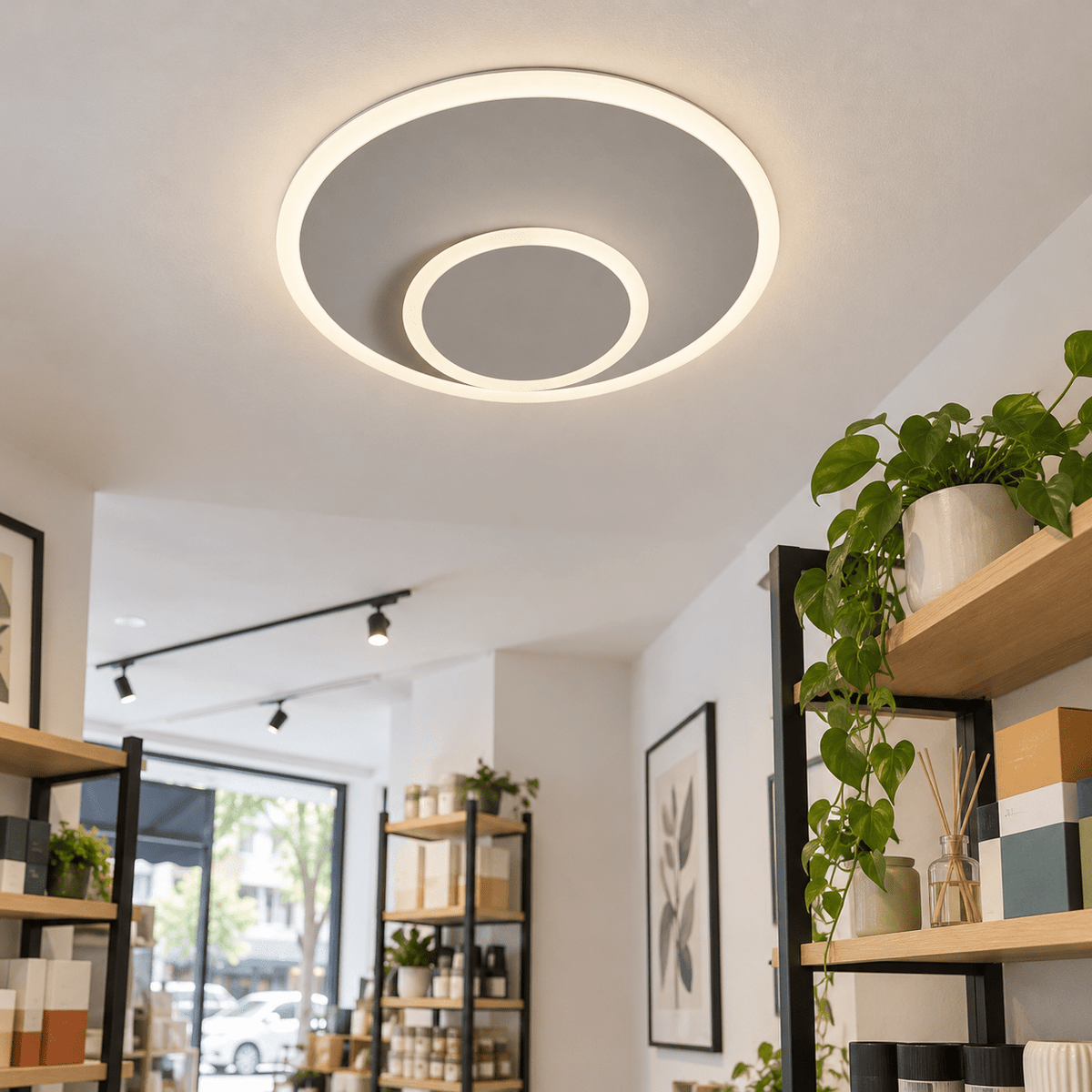 Grey LED Wall or Ceiling Light - Movable Center Ring — retail display