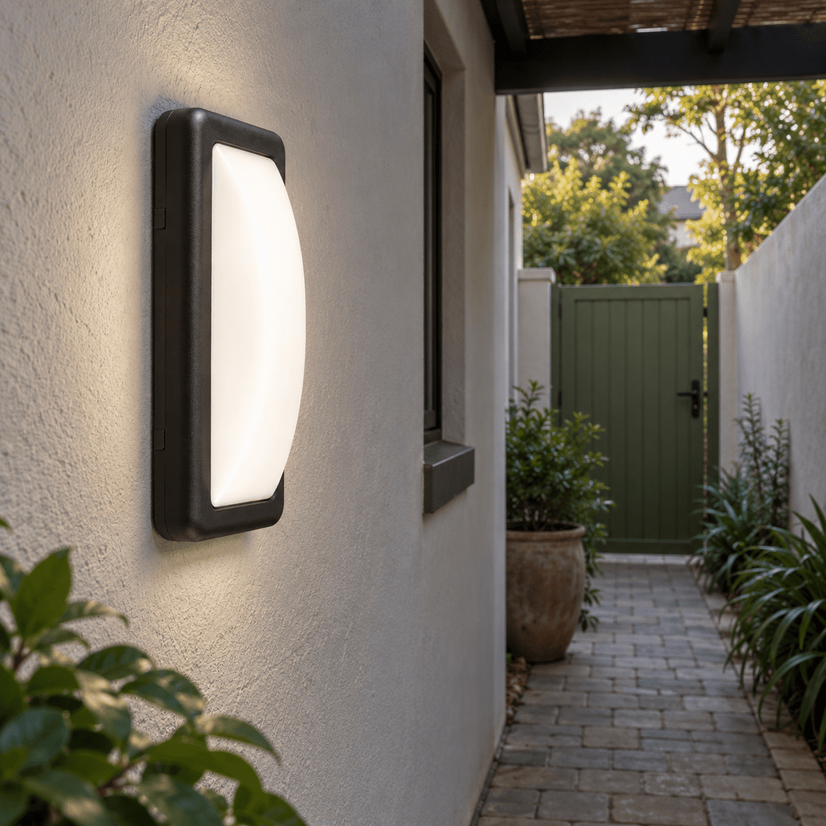 Black 6W LED Bulkhead Outdoor Light IP54 — garden-gate walkway