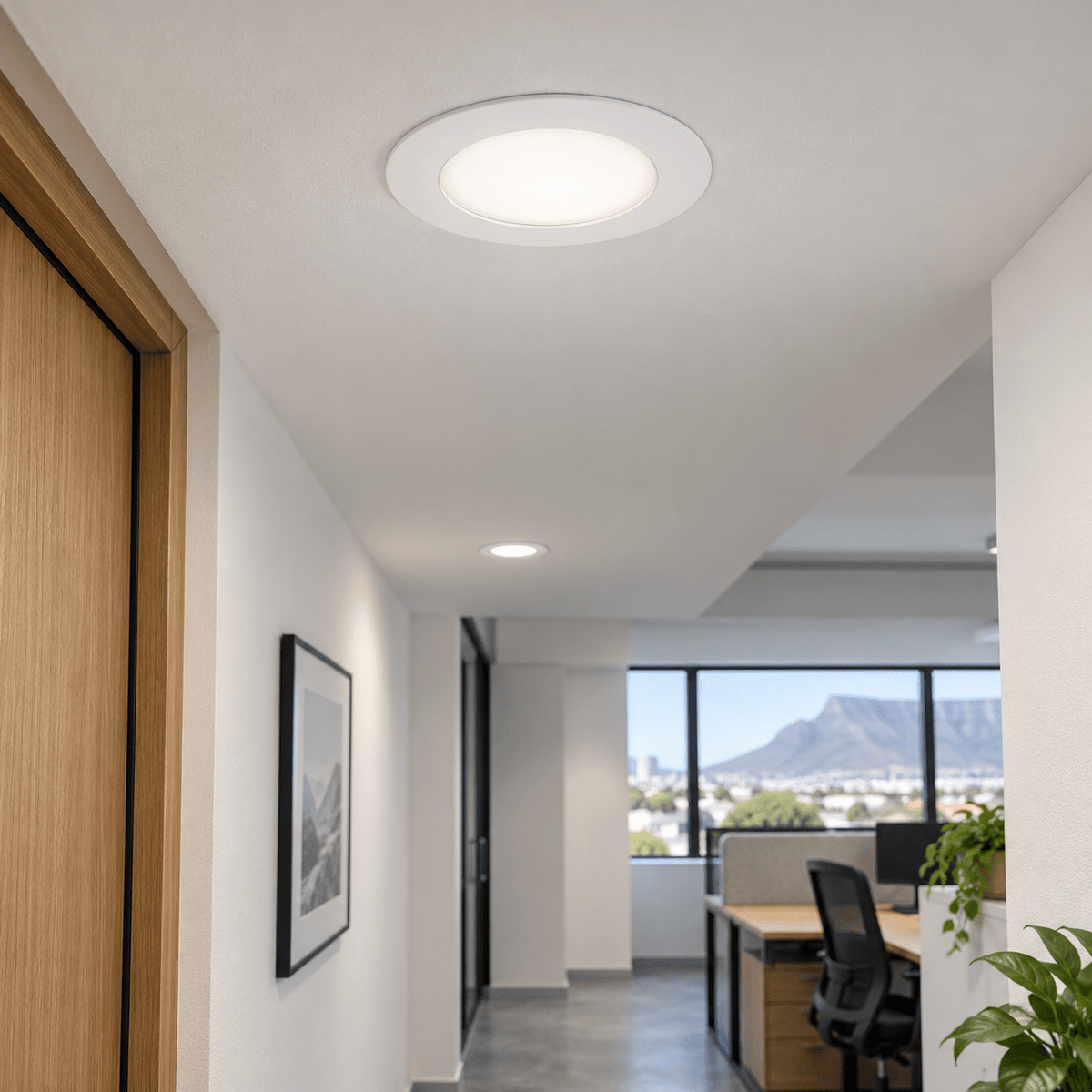 Bright White LED Recessed Downlight Dimmable — small office corridor