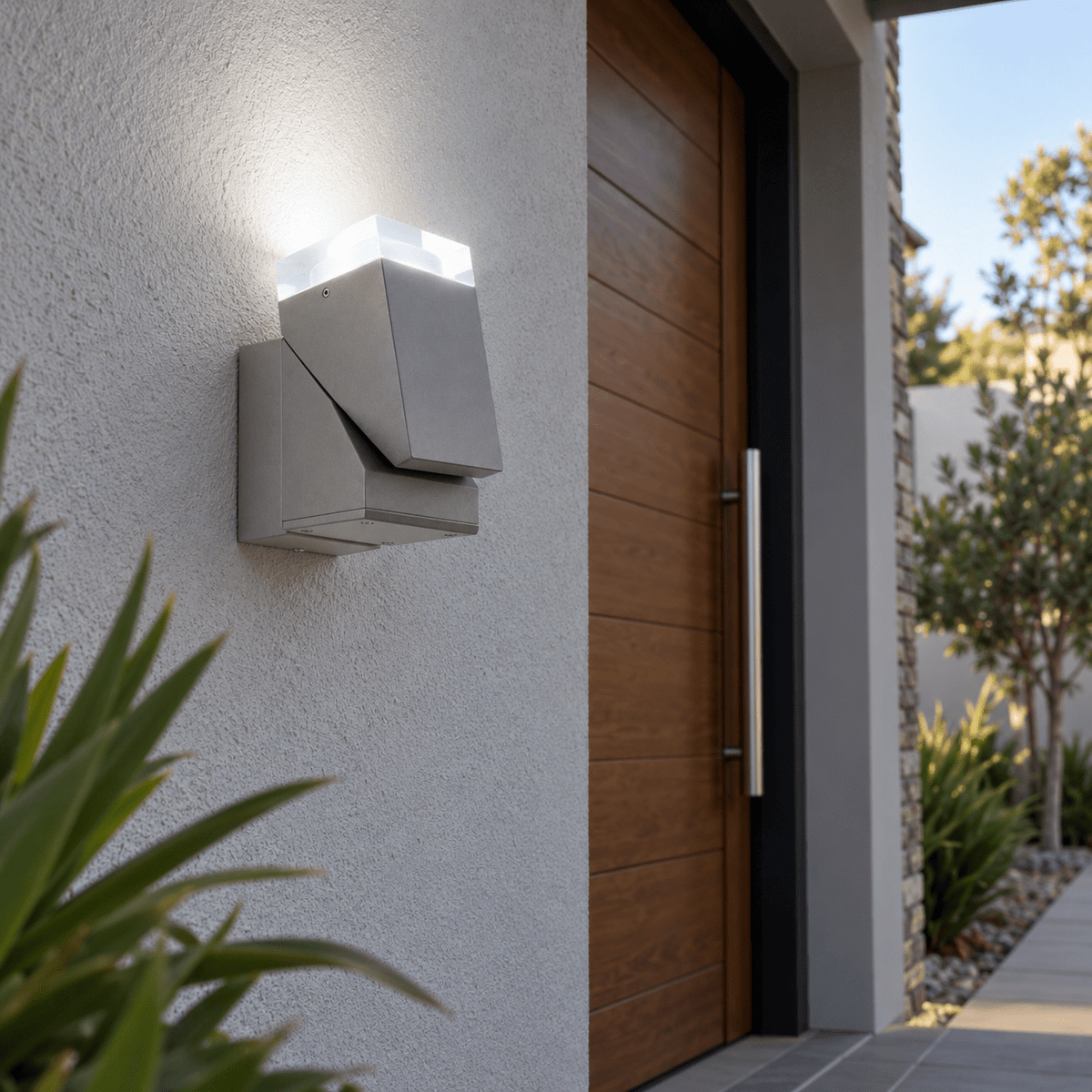 LED Wall Light Matt Grey 360 Degrees Tilt Die Cast Aluminium — exterior entry wall