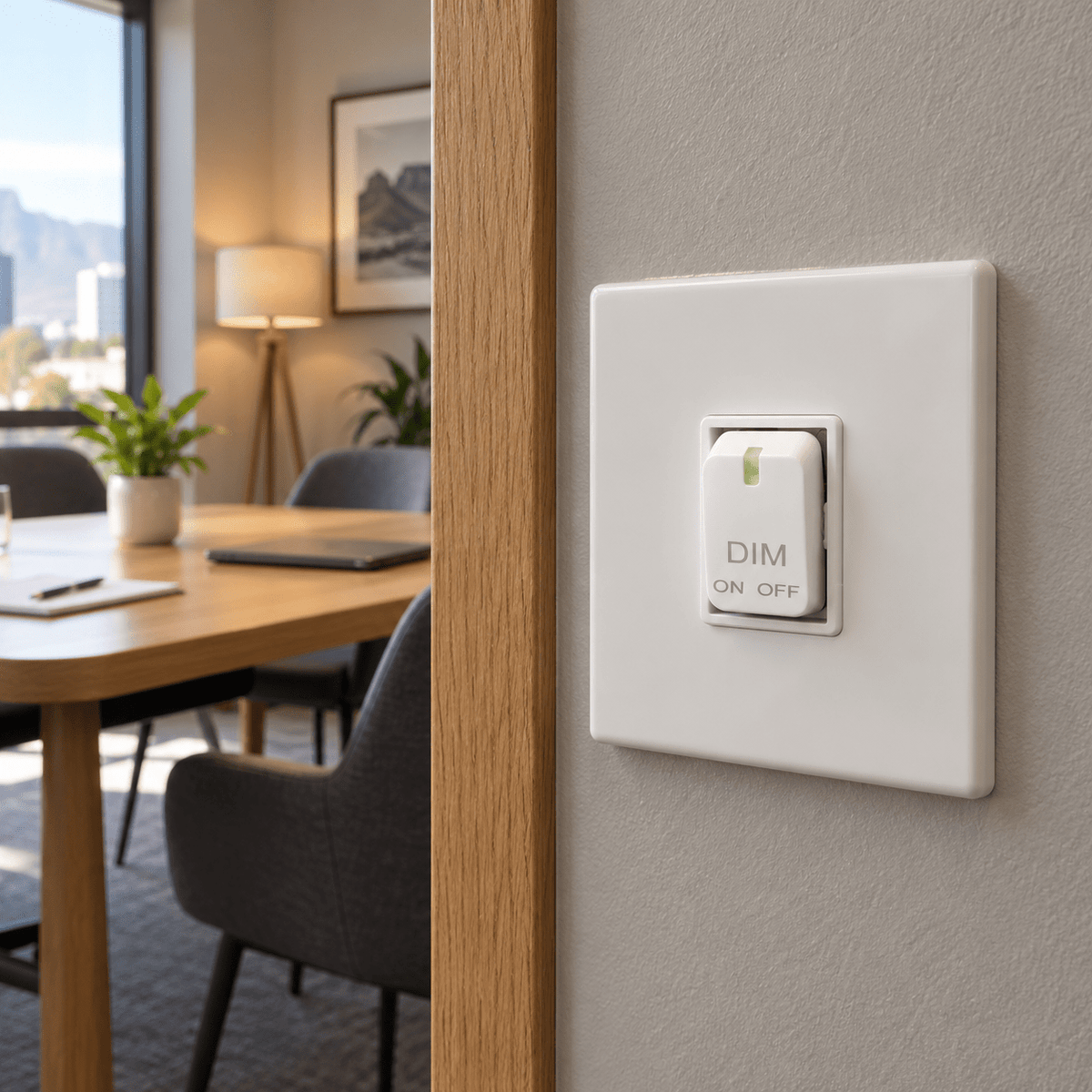 White Dimmer Switch Component — meeting-room lighting control