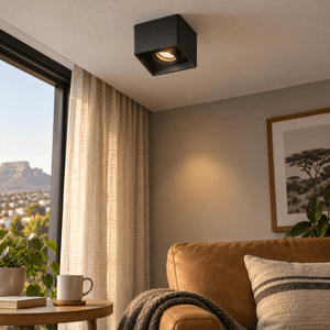 Black Surface Mount LED Downlighter Antiglare Adjustable — living-room reading corner