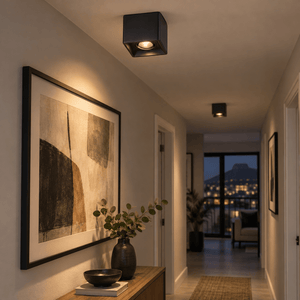 Black Surface Mount LED Downlighter Antiglare Adjustable — apartment corridor artwork