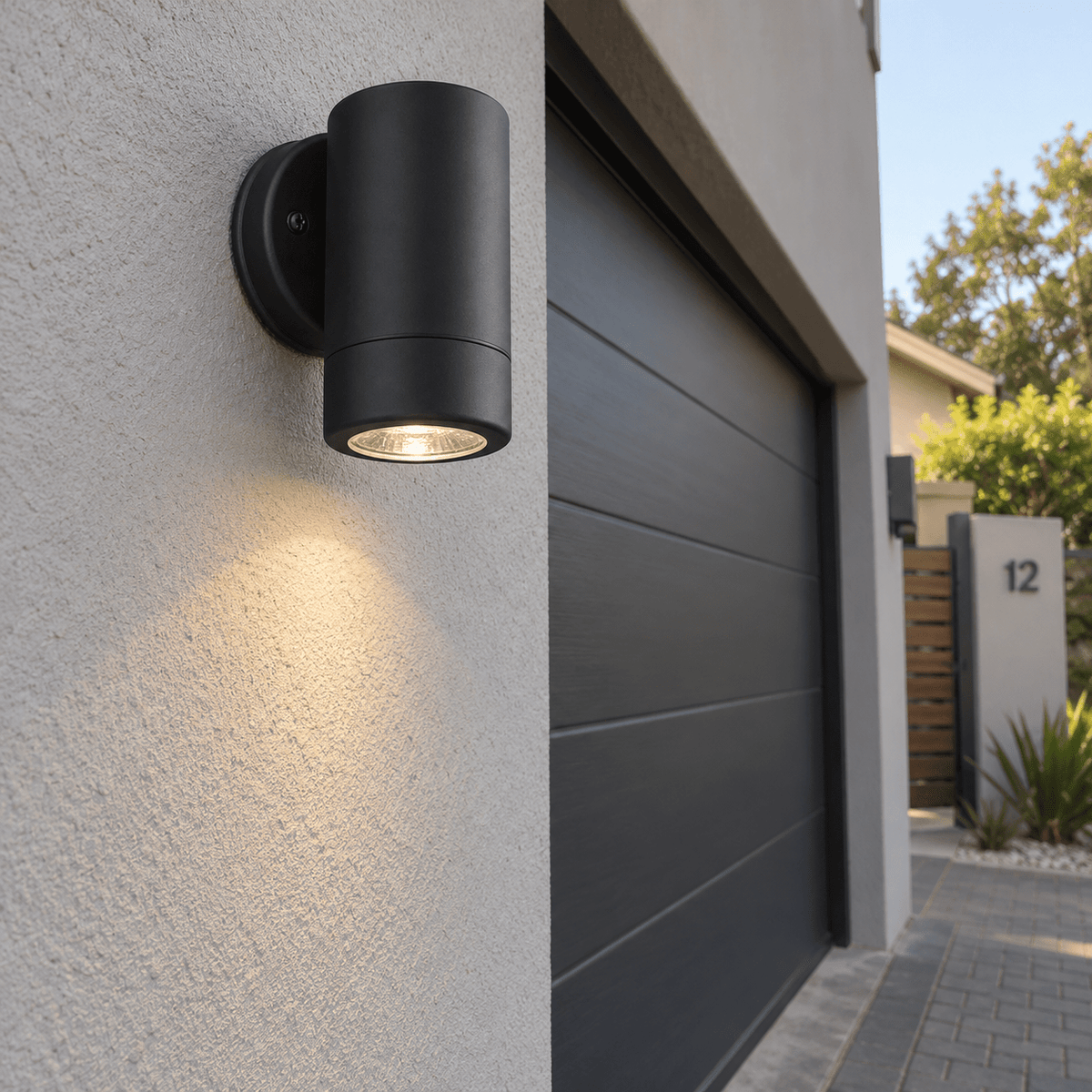 Black Outdoor Wall Light IP44 — garage wall detail