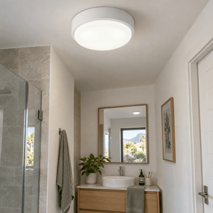 White LED Ceiling Light IP54 Cool White — in a bathroom vanity passage