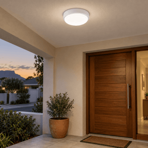 White LED Ceiling Light IP54 Cool White — at a sheltered entrance veranda