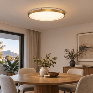 LED Gold Ceiling Fitting Dimmable Warm White — lighting a round dining table