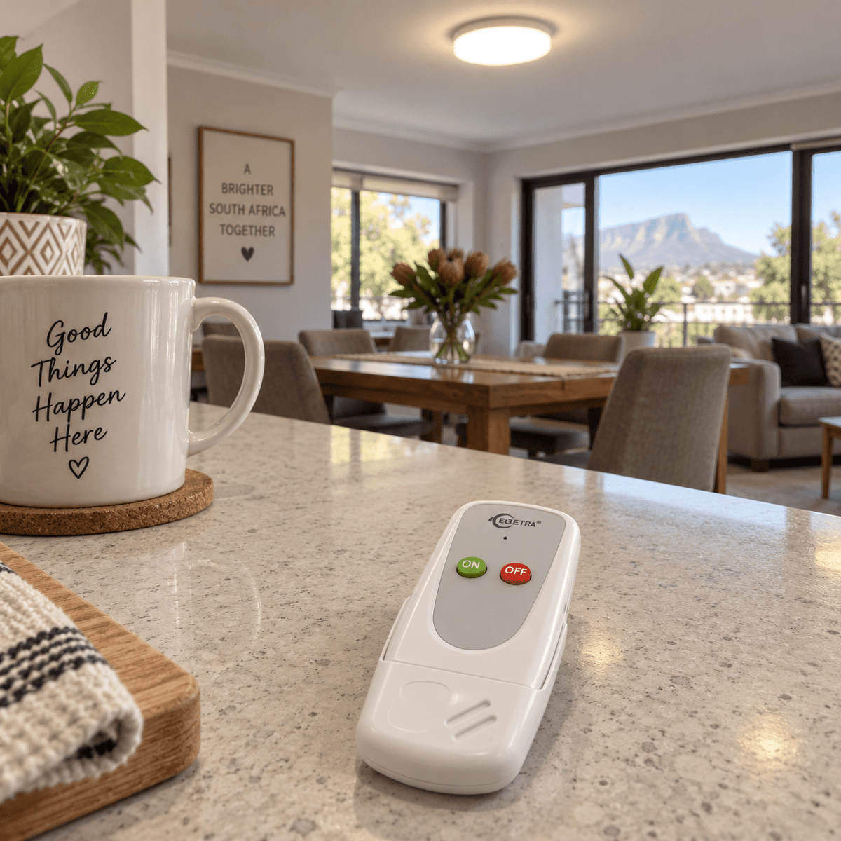 Wireless Remote Ceiling Light Control System — on an open-plan kitchen counter