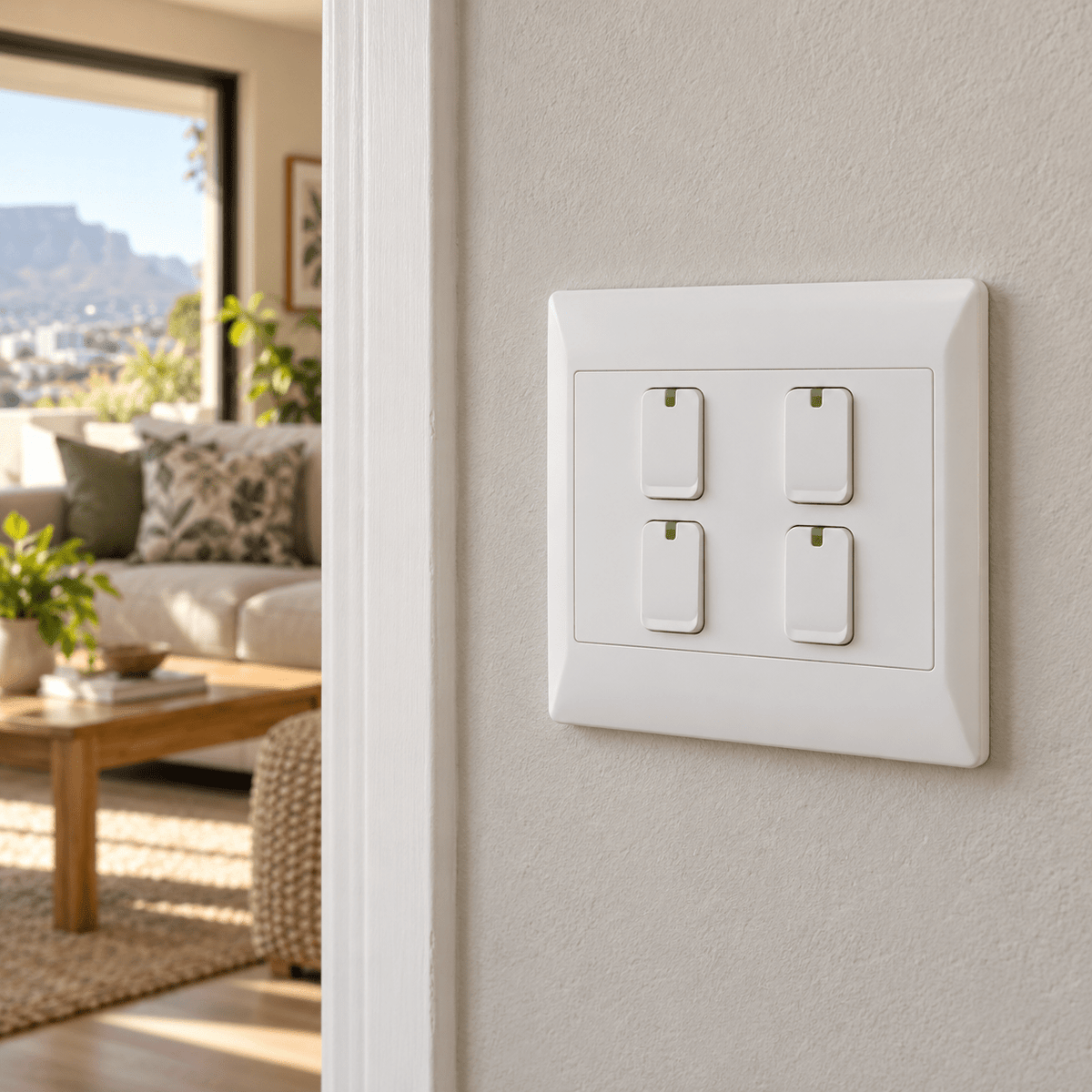 White 4 Lever 1 Way Light Switch — beside a lounge doorway