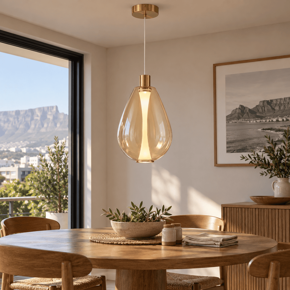 Amber LED Pendant Light — over a dining nook