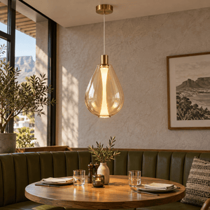 Amber LED Pendant Light — above a restaurant booth table