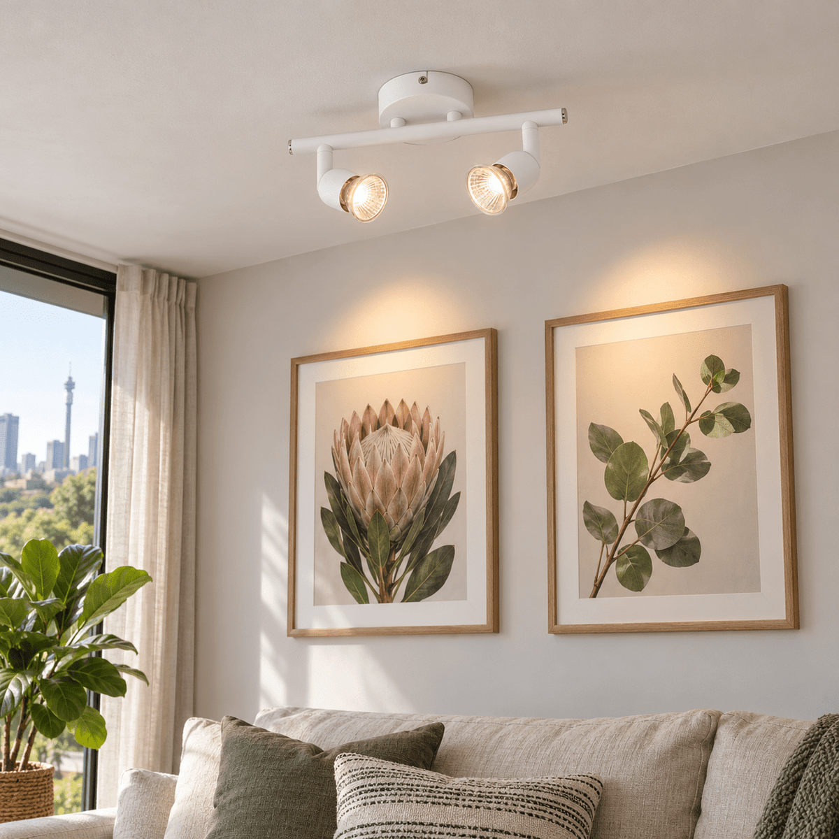White LED Spotlight Dual Head — highlighting a living room wall