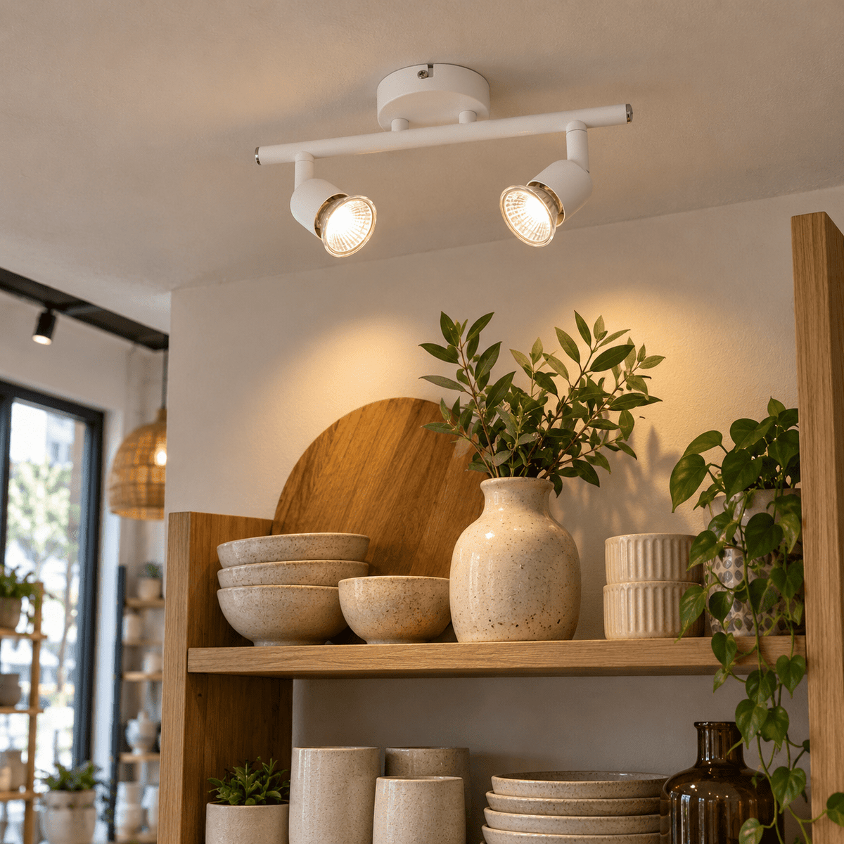White LED Spotlight Dual Head — lighting a retail display