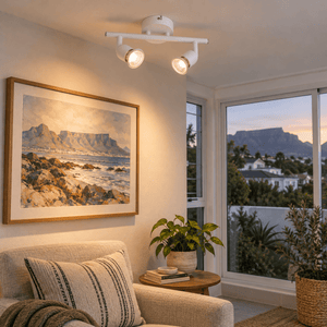 White LED Spotlight Dual Head — in an enclosed sunroom