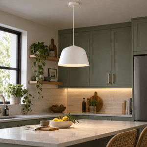 Cupcake White Pendant Light — above a kitchen island