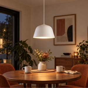 Cupcake White Pendant Light — in an evening dining corner