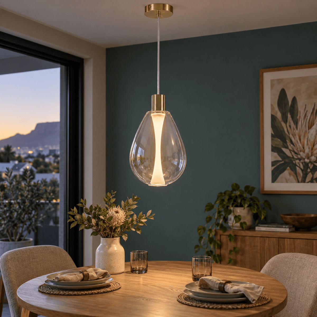 Clear Glass LED Pendant Light - Warm White Minimalist — oak dining table