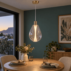Clear Glass LED Pendant Light - Warm White Minimalist — oak dining table