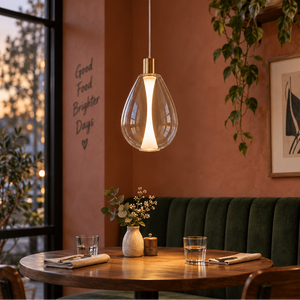 Clear Glass LED Pendant Light - Warm White Minimalist — indoor bistro table