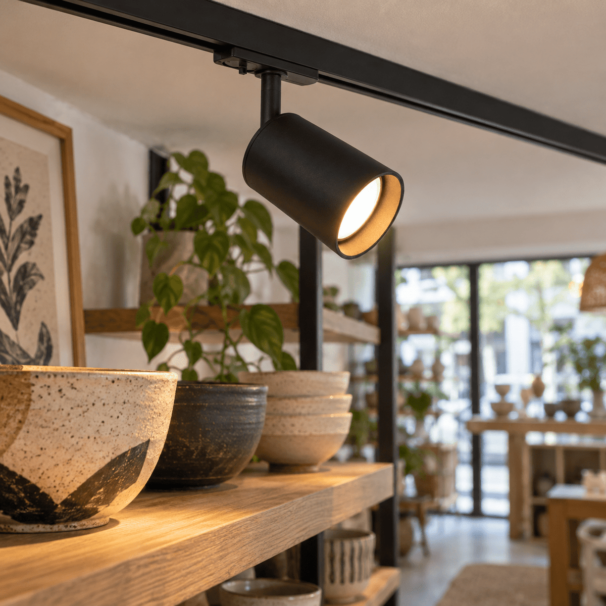 Black LED Spotlight 3-Wire Track Compatible — ceramic shop display